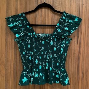Hill House Home The Paz Top Emerald Botanical Poplin (Size S)
